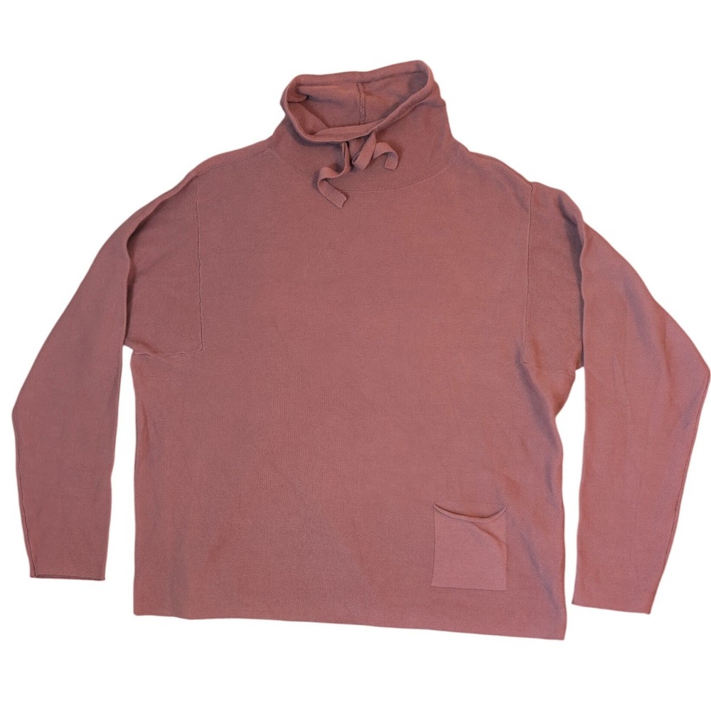 Charlie B Cowl Neck Tie Knit Sweater XL Relax Boxy Long Sleeve Pocket Dusty Rose